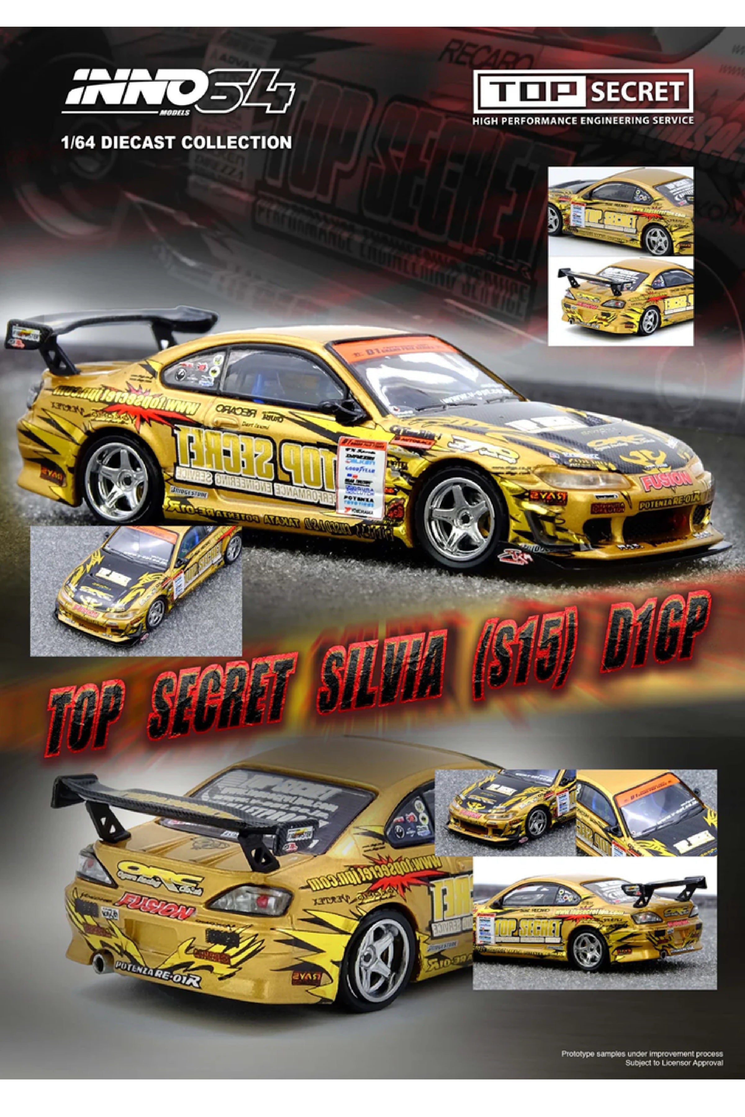 Preorder Inno64 2004 TOP SECRET Silvia (S15) D1 Grand Prix Series Champion złoty