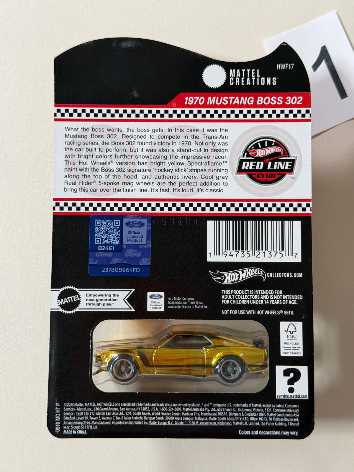 Hot Wheels RLC 1970 Mustang Boss 302 #1