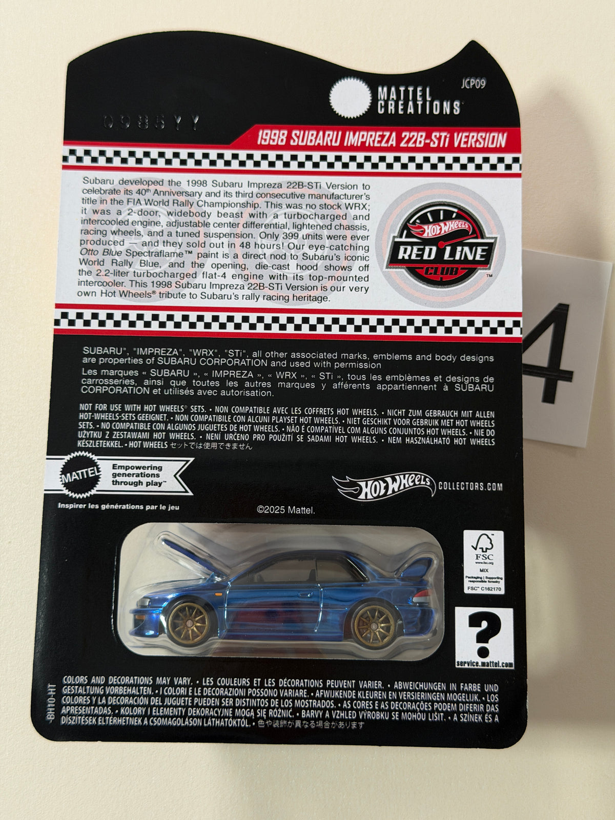 Hot Wheels RLC 1998 Subaru Impreza 22B-STi Version #2