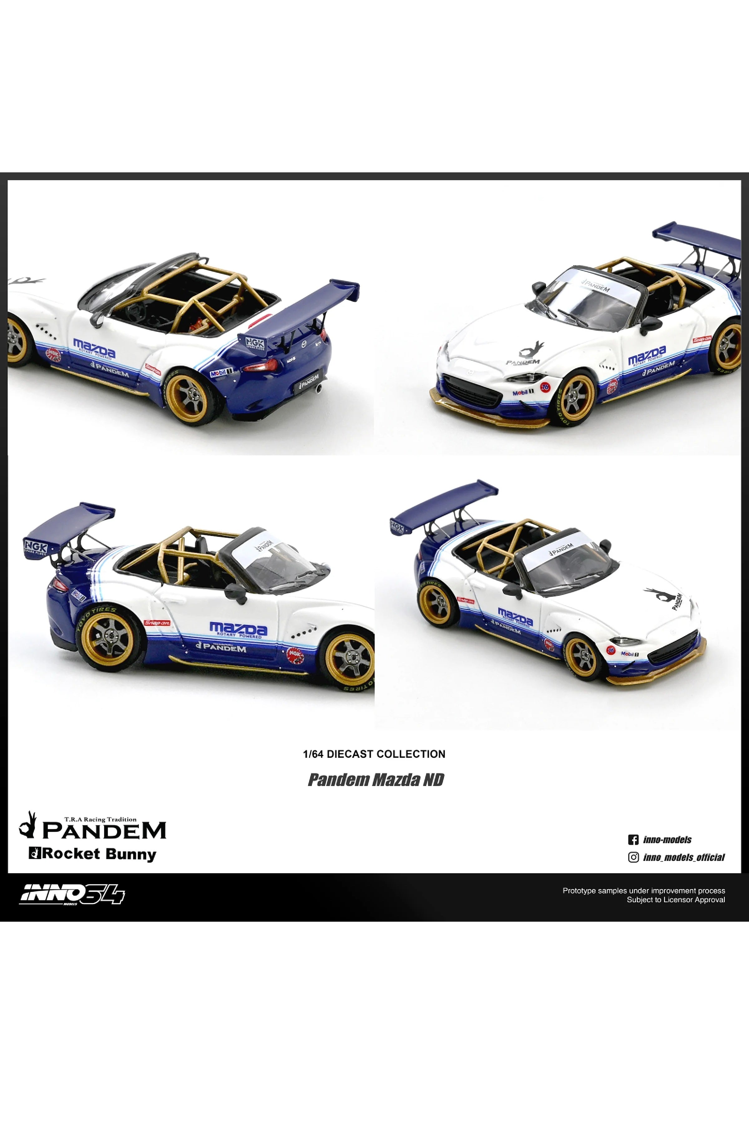 Preorder Inno64 Mazda MX-5 (ND) Miata *Pandem Rocket Bunny* V1.0 biały/niebieski